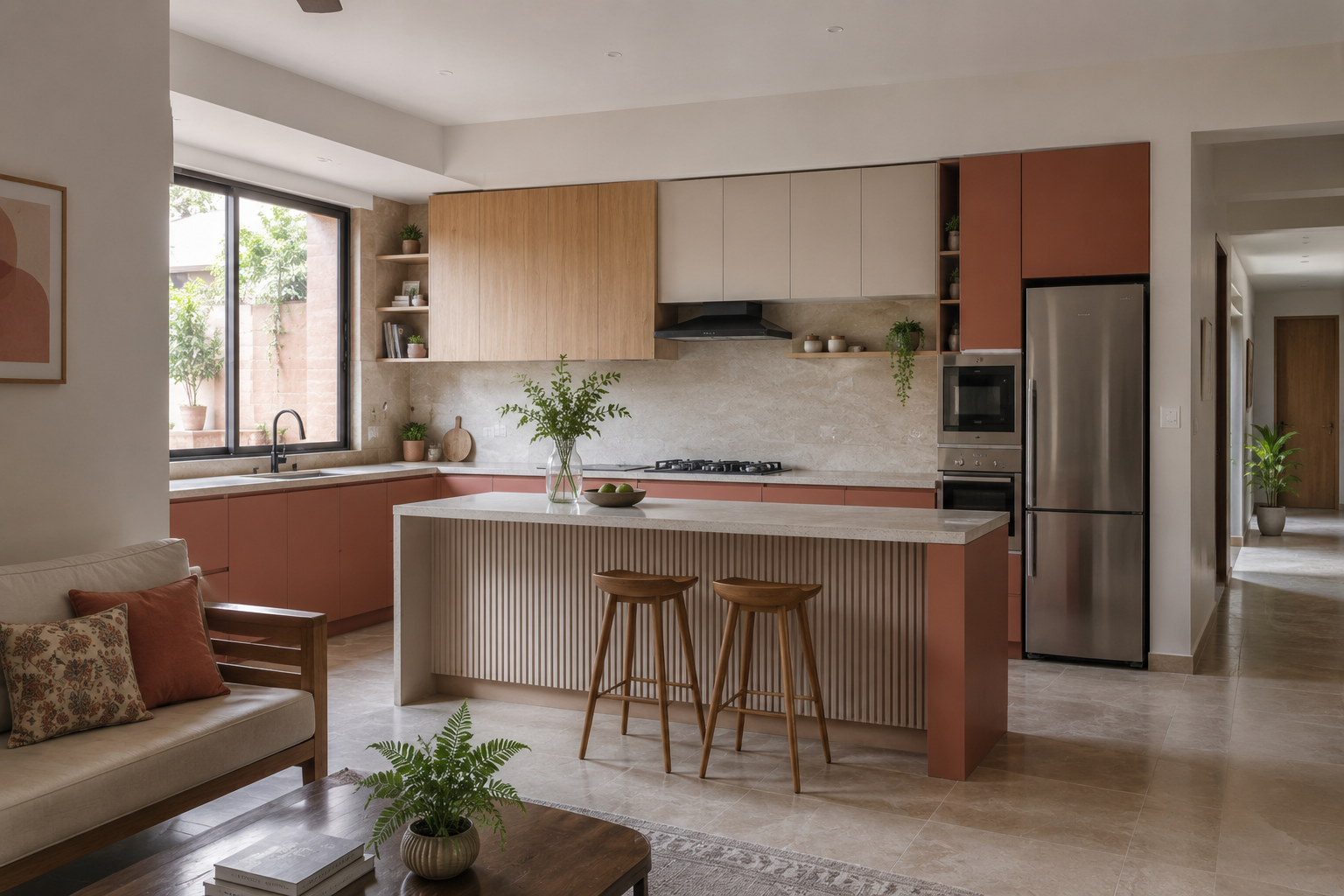 Terracotta Fluted Island Kitchen