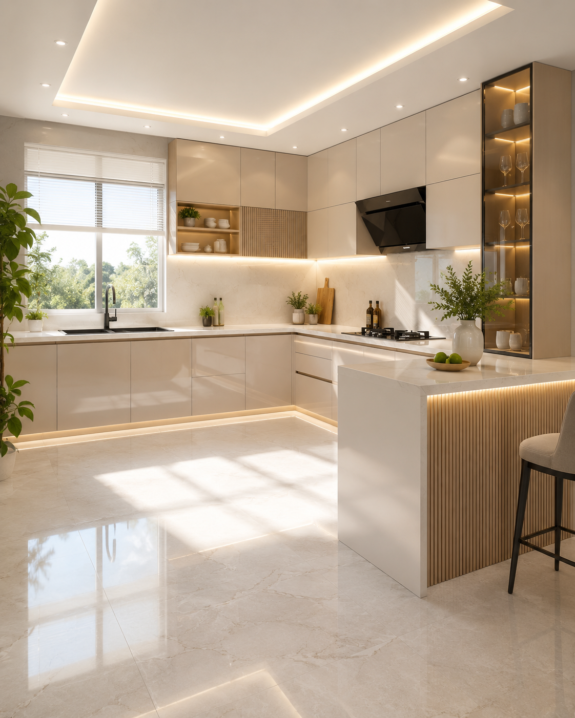 Ivory Cove-Lit U-Shape Kitchen