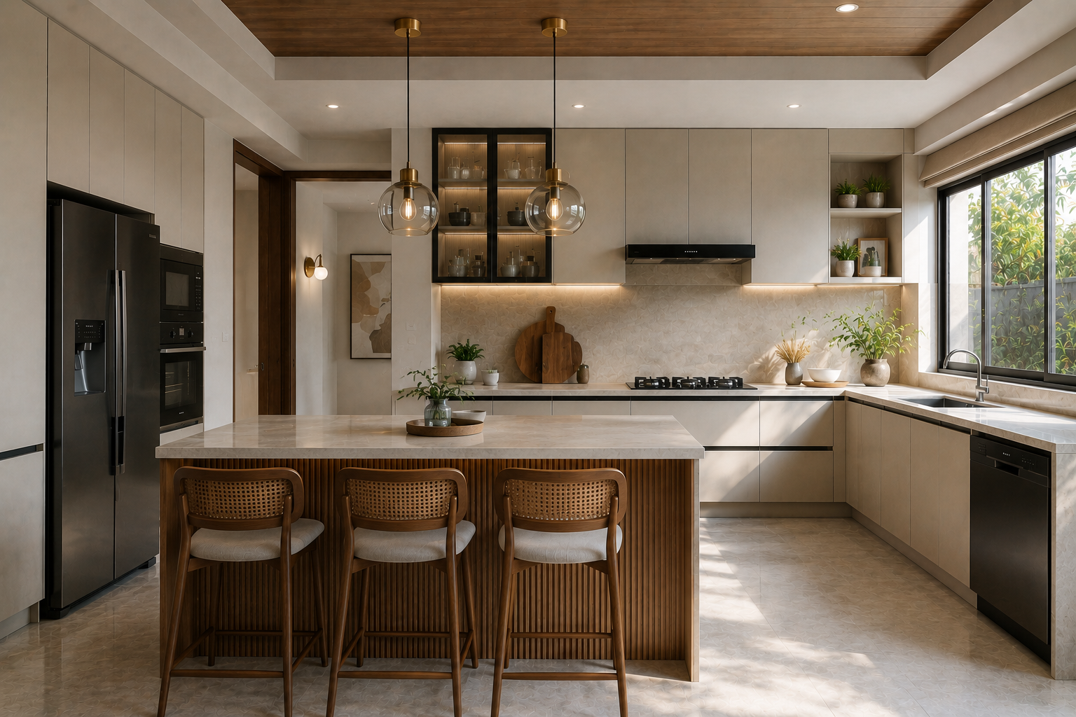 Walnut Ceiling Island Kitchen